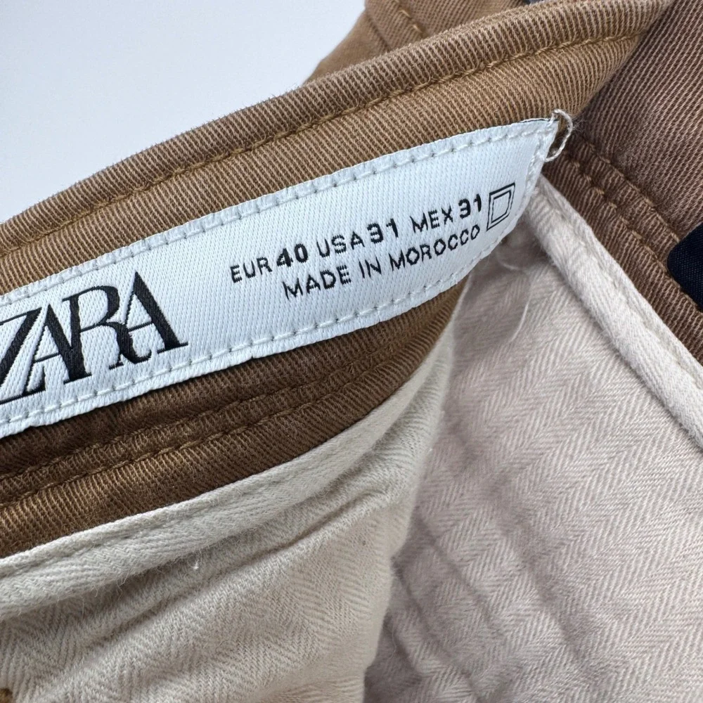 Zara Man Brown Comfort Easy Iron Stretch Chino Pants Mens 31‎